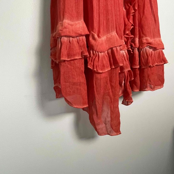 Free People Aphrodite Womens Orange Tie Dye Asymmetrical Boho Ruffle Dress XS - Picture 2 of 9